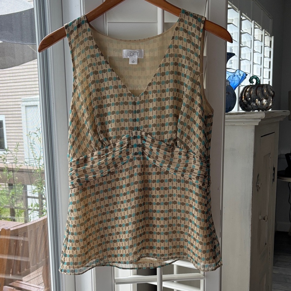 LOFT Women's Patterned Tank Top - Beige and Teal